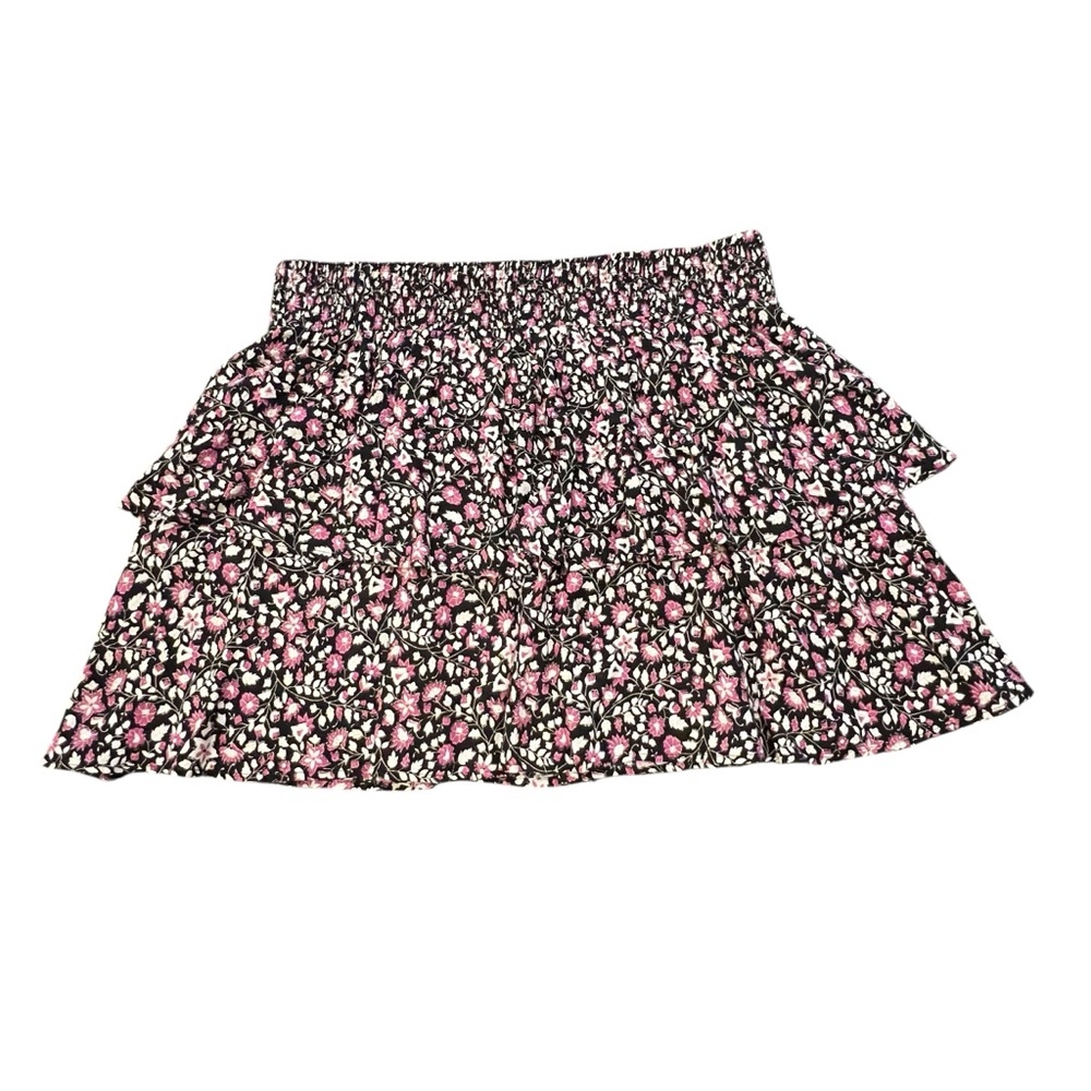 Lane Bryant Printed Tiered Skirt‎ 22 24 Linear Ditsy Dark Floral Smocked Waist